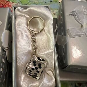 Source Unknown Silver and Black crystal Dice Keychain Favor. 14 pieces